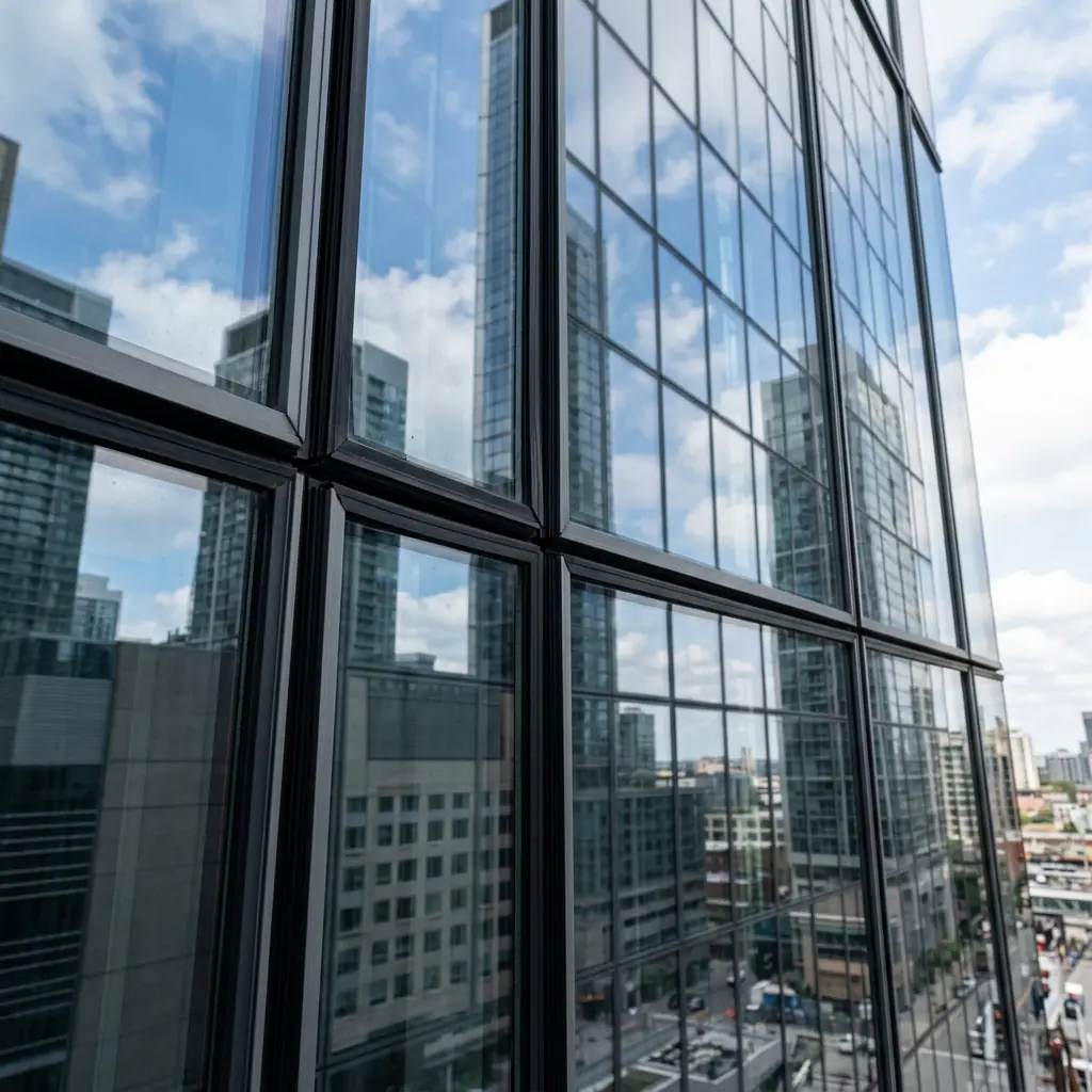 Glazed aluminum window and door systems on a modern facade