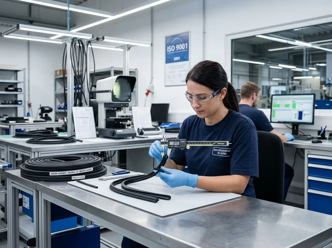 Torino quality control technician testing EPDM profiles