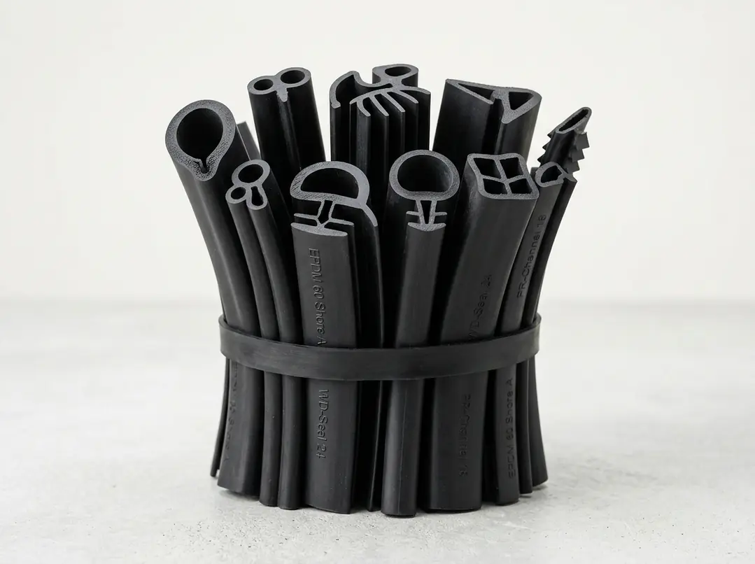 Assortment of EPDM rubber gasket profiles for window and door sealing